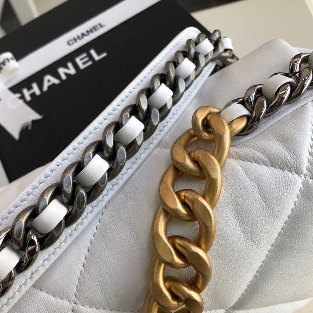 Chanel 19 Flap Bag 30cm Goatskin Leather Fall/Winter Act 1 Collection, White