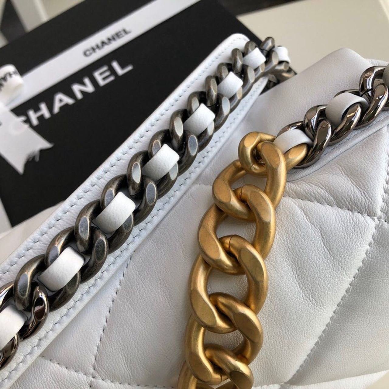 Chanel 19 Flap Bag 30cm Goatskin Leather Fall/Winter Act 1 Collection, White