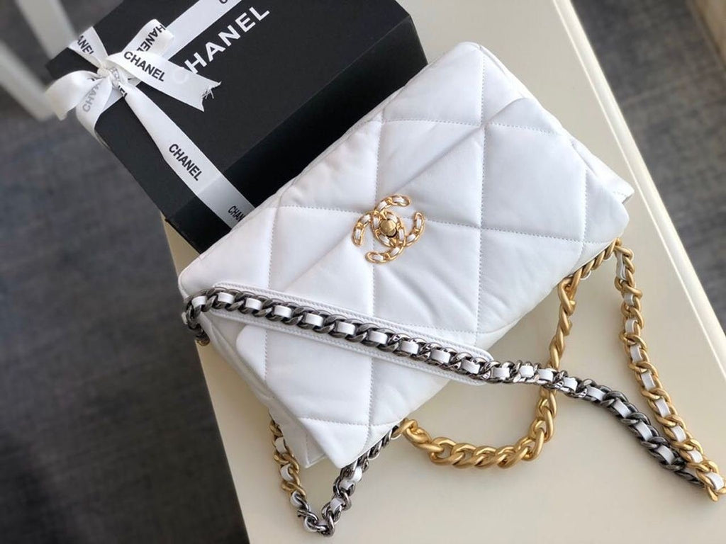 Chanel 19 Flap Bag 30cm Goatskin Leather Fall/Winter Act 1 Collection, White