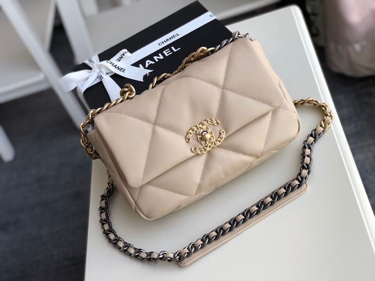 Chanel 19 Flap Bag 26cm Goatskin Leather Fall/Winter Act 1 Collection, Beige