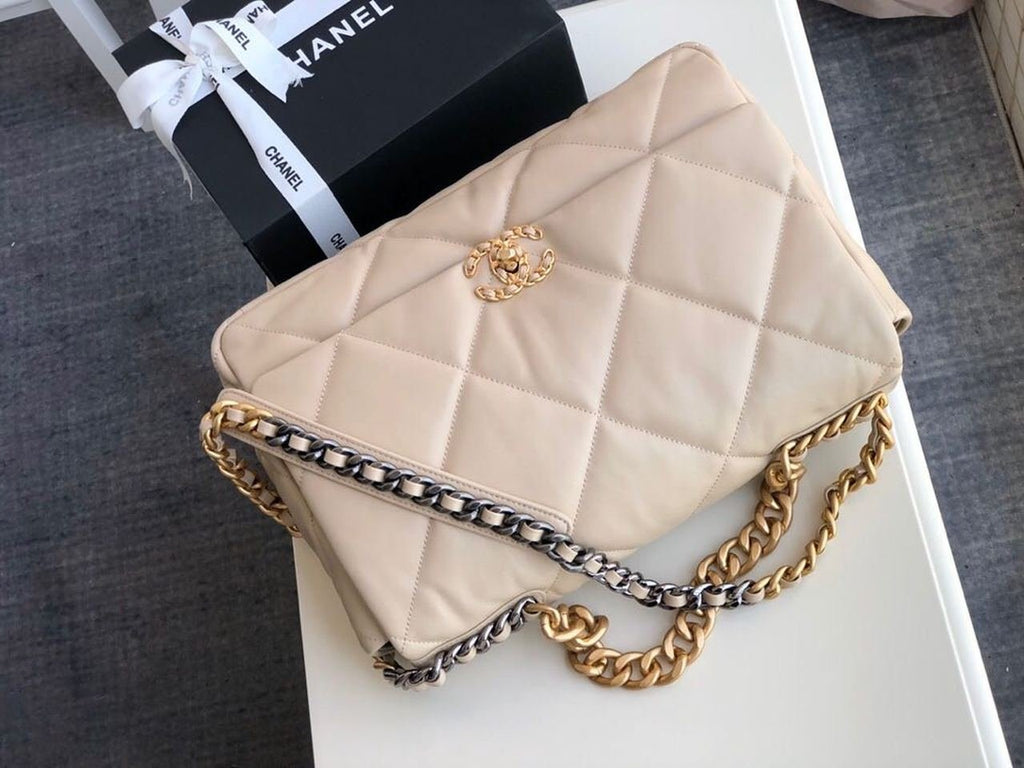 Chanel 19 Flap Bag 36cm Goatskin Leather Fall/Winter Act 1 Collection, Beige