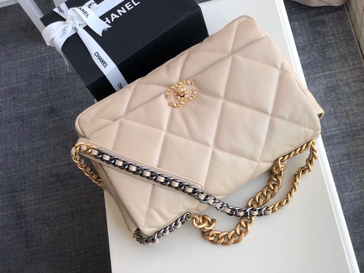 Chanel 19 Flap Bag 36cm Goatskin Leather Fall/Winter Act 1 Collection, Beige