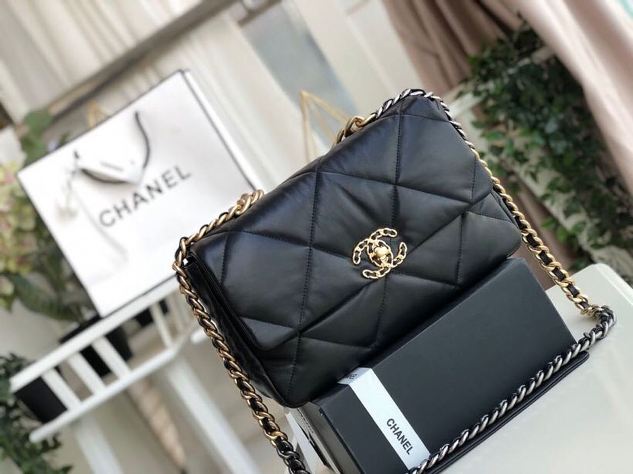 Chanel 19 Flap Bag 30cm Goatskin Leather Fall/Winter Act 1 Collection, Black
