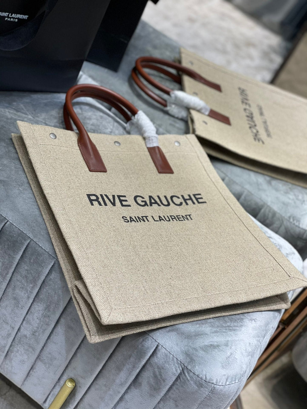 Saint Laurent Rive Gauche North/South Tote Bag In Printed Linen For Women 39cm YSL 632539FAABR9083