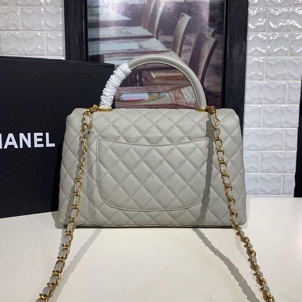 Chanel Coco Handle Quilted Bag 30cm Caviar Leather Gold Hardware Spring/Summer Act 1 Collection, Grey