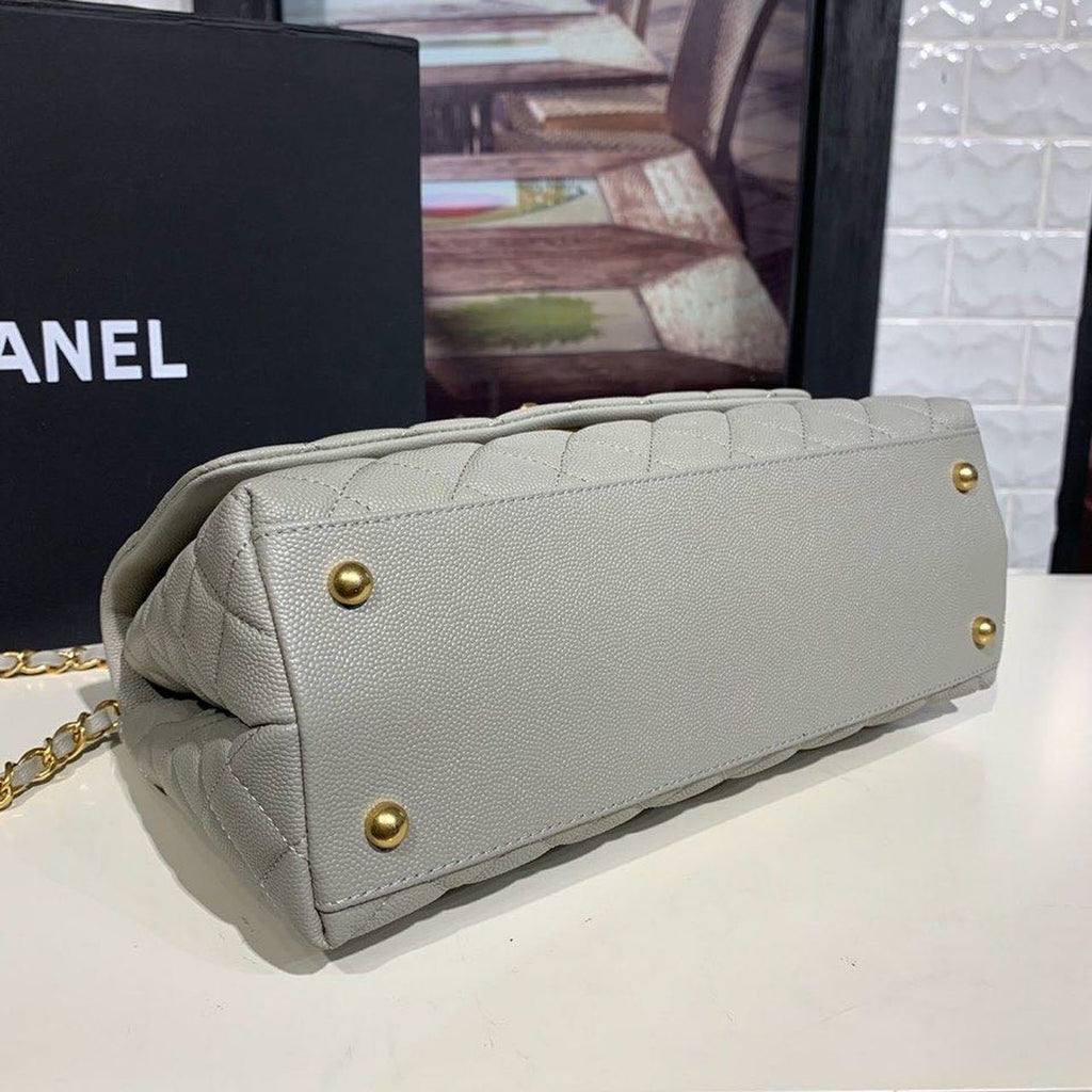 Chanel Coco Handle Quilted Bag 30cm Caviar Leather Gold Hardware Spring/Summer Act 1 Collection, Grey