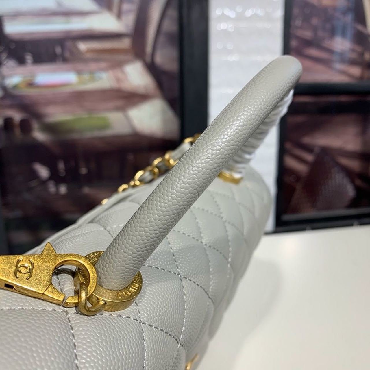 Chanel Coco Handle Quilted Bag 30cm Caviar Leather Gold Hardware Spring/Summer Act 1 Collection, Grey