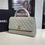 Chanel Coco Handle Quilted Bag 30cm Caviar Leather Gold Hardware Spring/Summer Act 1 Collection, Grey