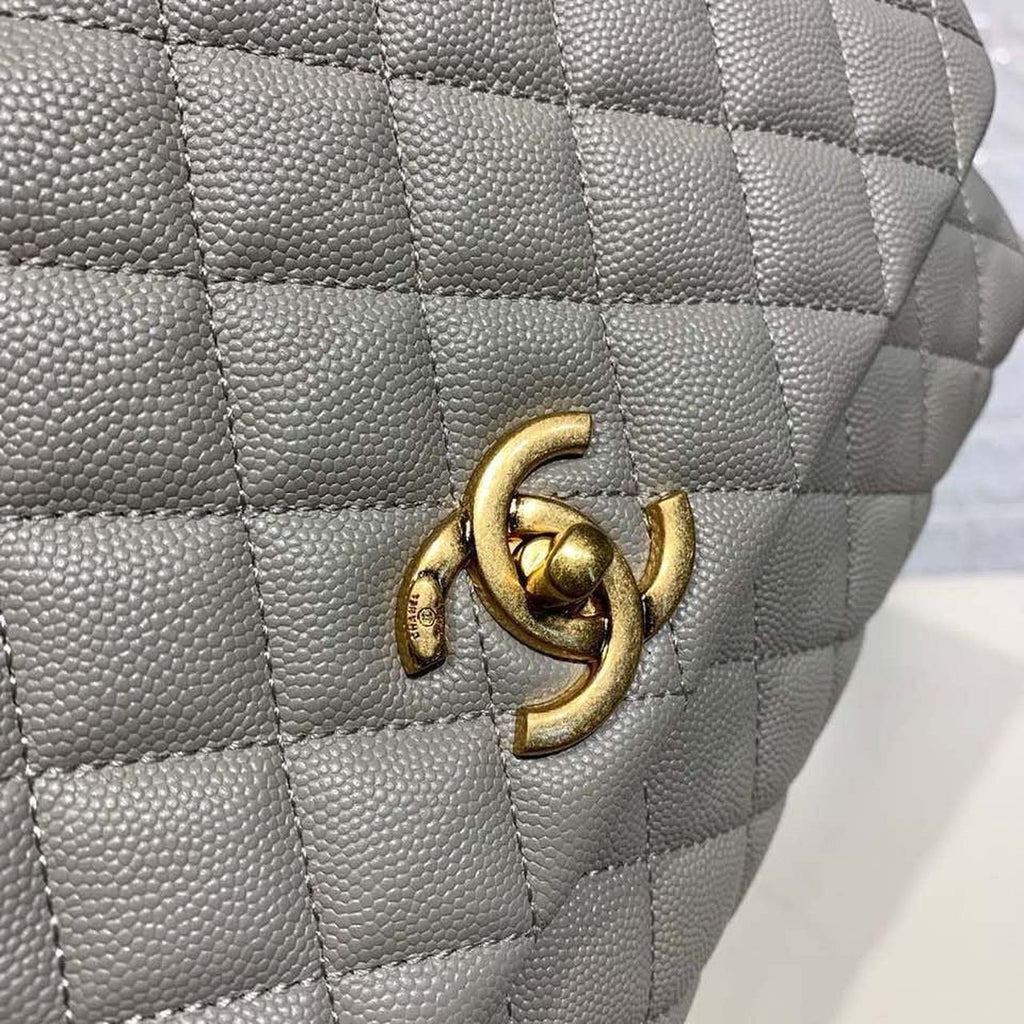 Chanel Coco Handle Quilted Bag 30cm Caviar Leather Gold Hardware Spring/Summer Act 1 Collection, Grey