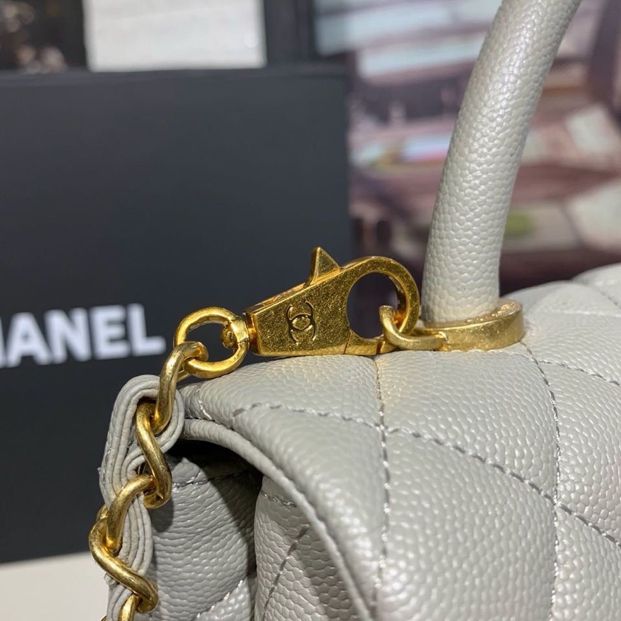Chanel Coco Handle Quilted Bag 30cm Caviar Leather Gold Hardware Spring/Summer Act 1 Collection, Grey