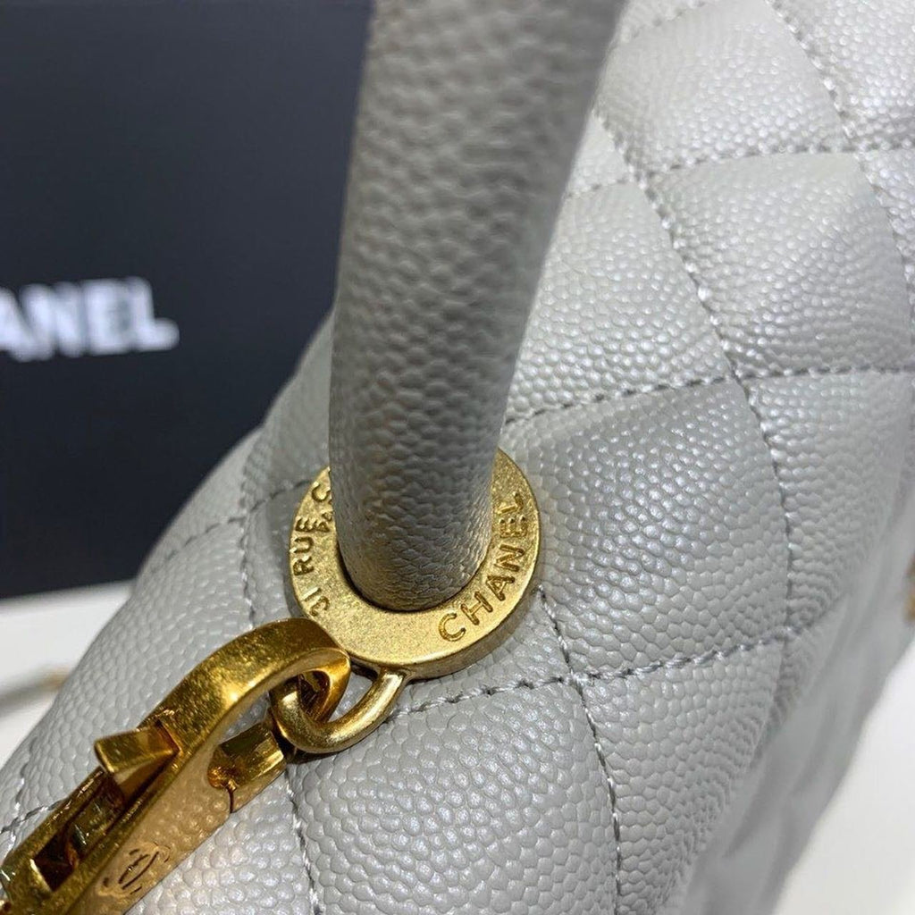 Chanel Coco Handle Quilted Bag 30cm Caviar Leather Gold Hardware Spring/Summer Act 1 Collection, Grey