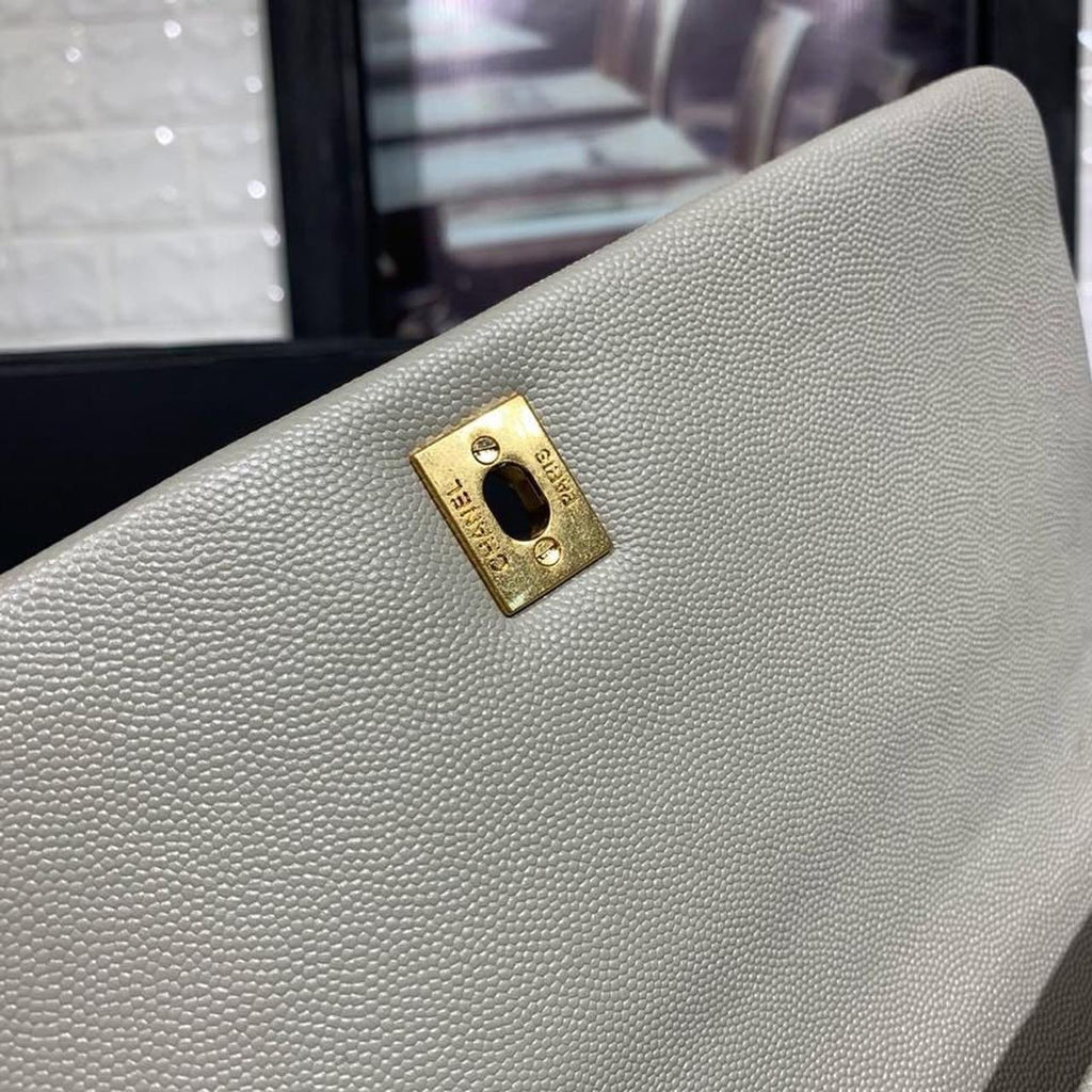 Chanel Coco Handle Quilted Bag 30cm Caviar Leather Gold Hardware Spring/Summer Act 1 Collection, Grey