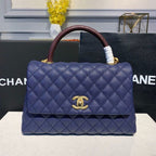 Chanel Coco Handle Quilted Lizard Handle Bag 30cm Caviar Leather Gold Hardware Spring/Summer Act 1 Collection, Blue