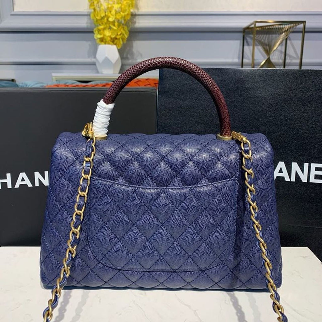 Chanel Coco Handle Quilted Lizard Handle Bag 30cm Caviar Leather Gold Hardware Spring/Summer Act 1 Collection, Blue