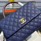 Chanel Coco Handle Quilted Lizard Handle Bag 30cm Caviar Leather Gold Hardware Spring/Summer Act 1 Collection, Blue
