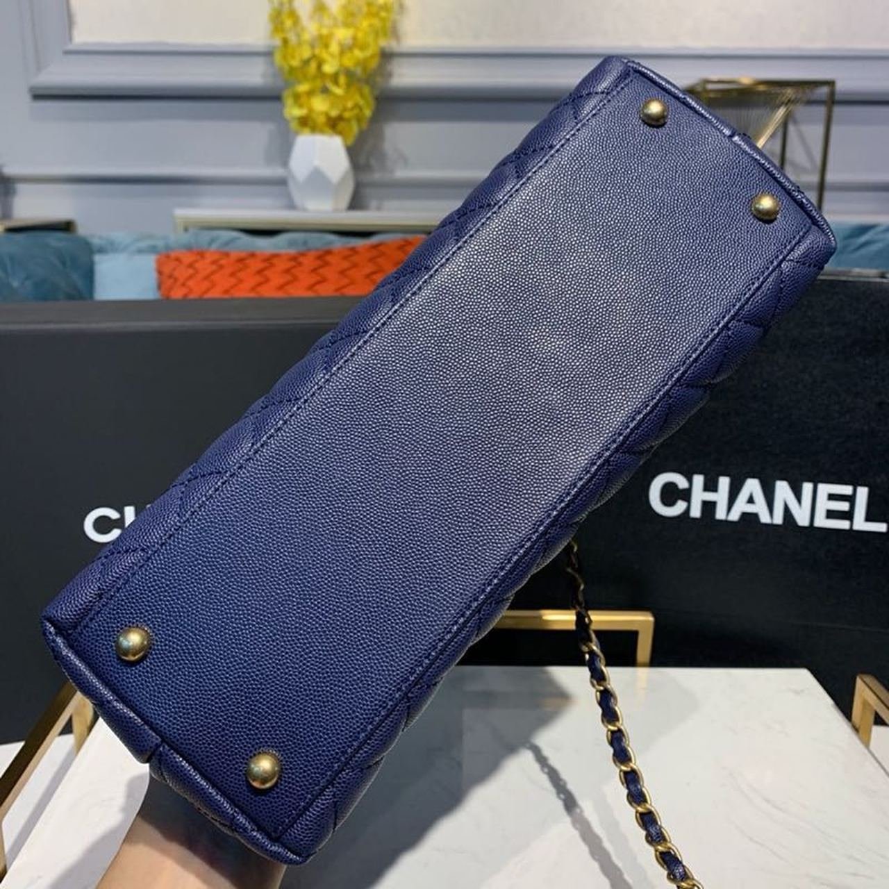 Chanel Coco Handle Quilted Lizard Handle Bag 30cm Caviar Leather Gold Hardware Spring/Summer Act 1 Collection, Blue