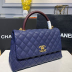 Chanel Coco Handle Quilted Lizard Handle Bag 30cm Caviar Leather Gold Hardware Spring/Summer Act 1 Collection, Blue
