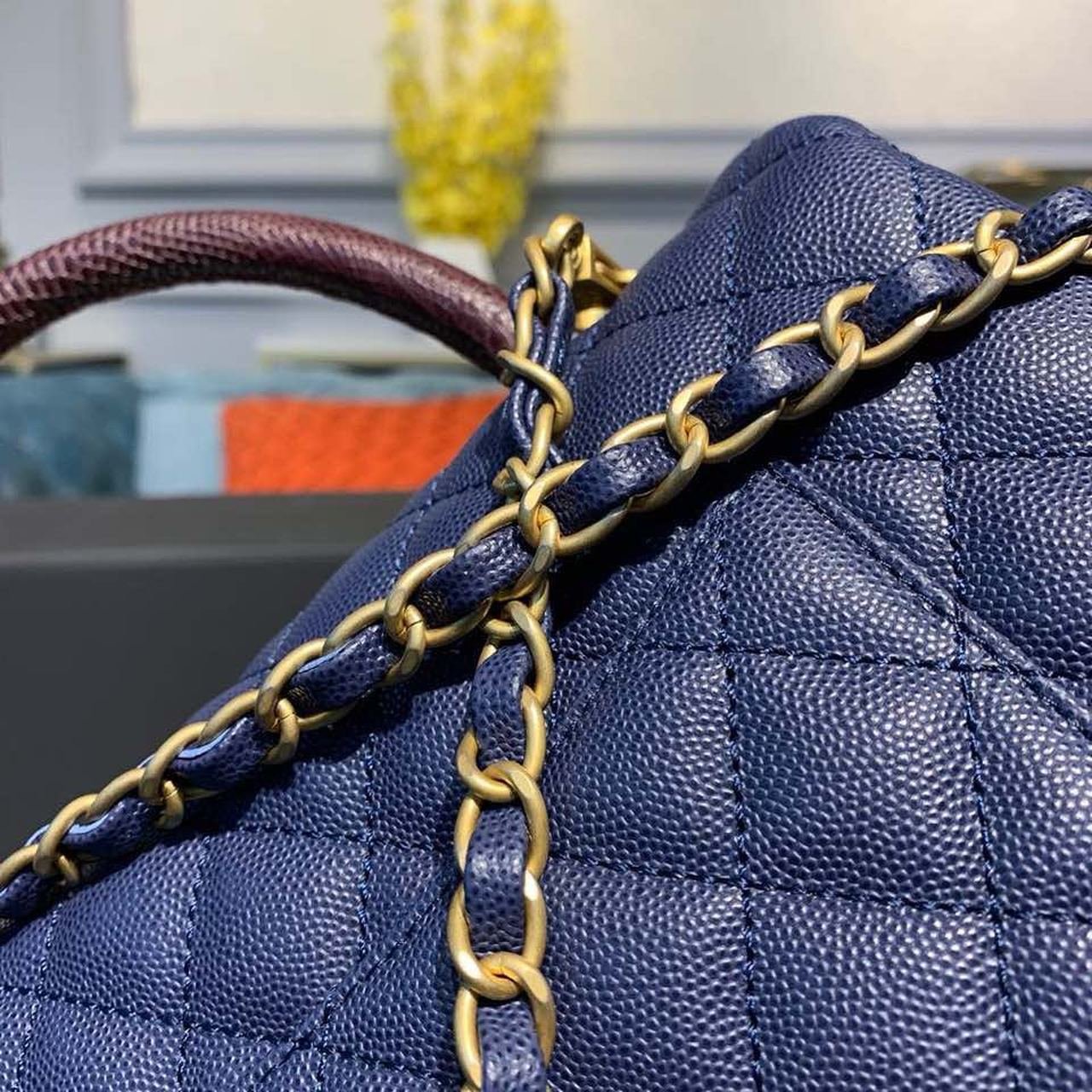 Chanel Coco Handle Quilted Lizard Handle Bag 30cm Caviar Leather Gold Hardware Spring/Summer Act 1 Collection, Blue