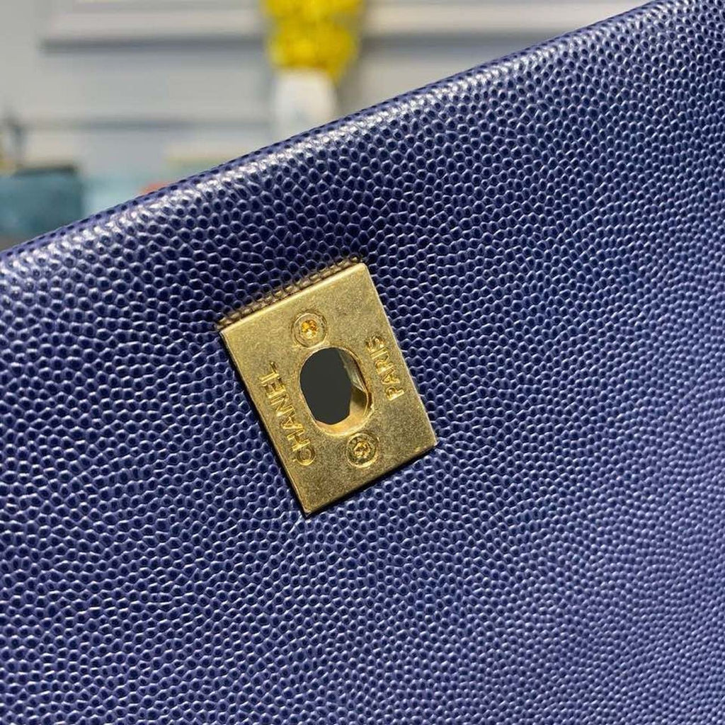 Chanel Coco Handle Quilted Lizard Handle Bag 30cm Caviar Leather Gold Hardware Spring/Summer Act 1 Collection, Blue