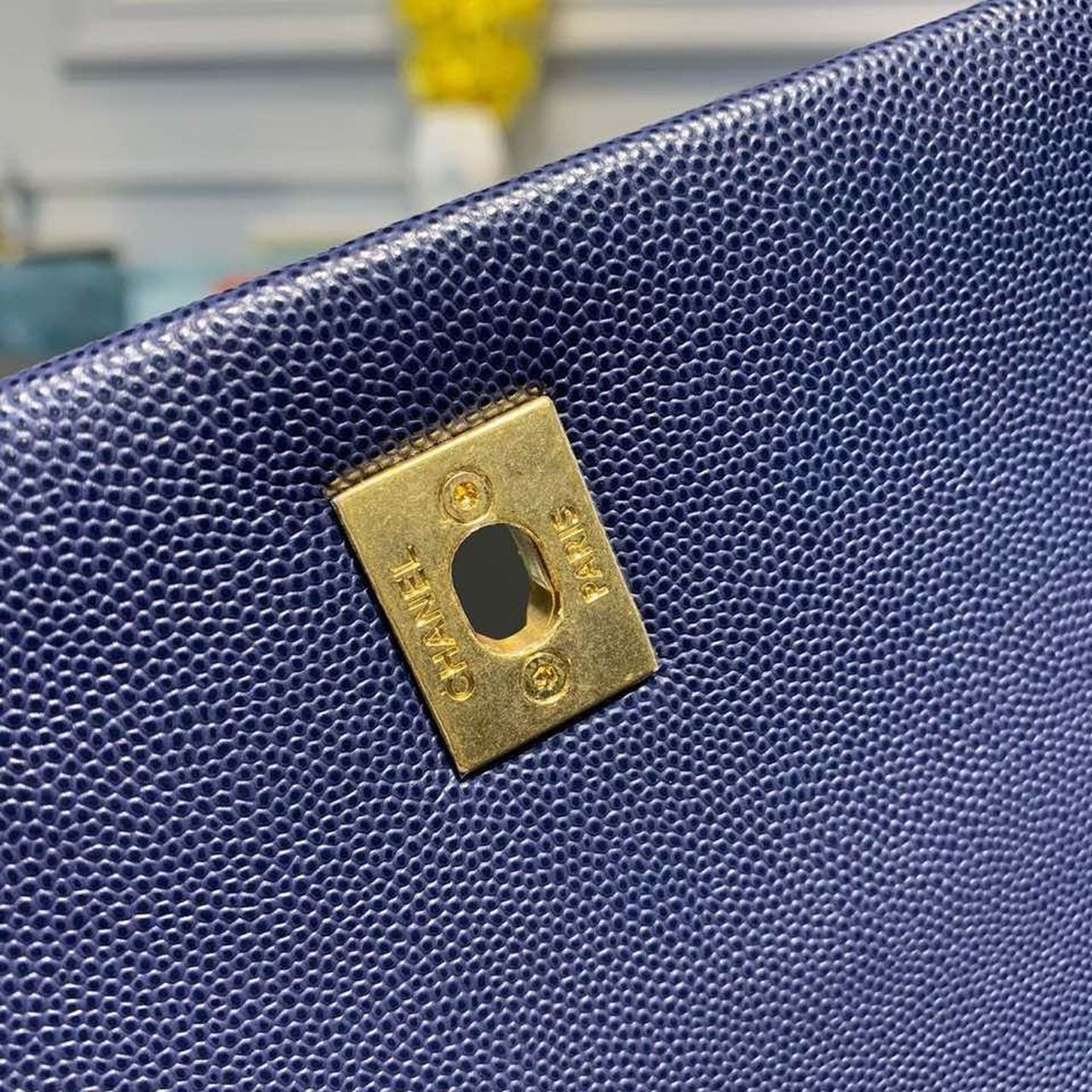 Chanel Coco Handle Quilted Lizard Handle Bag 30cm Caviar Leather Gold Hardware Spring/Summer Act 1 Collection, Blue