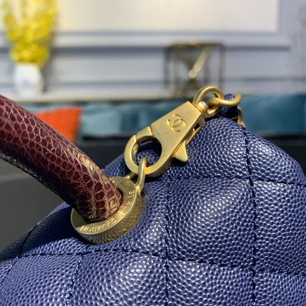 Chanel Coco Handle Quilted Lizard Handle Bag 30cm Caviar Leather Gold Hardware Spring/Summer Act 1 Collection, Blue