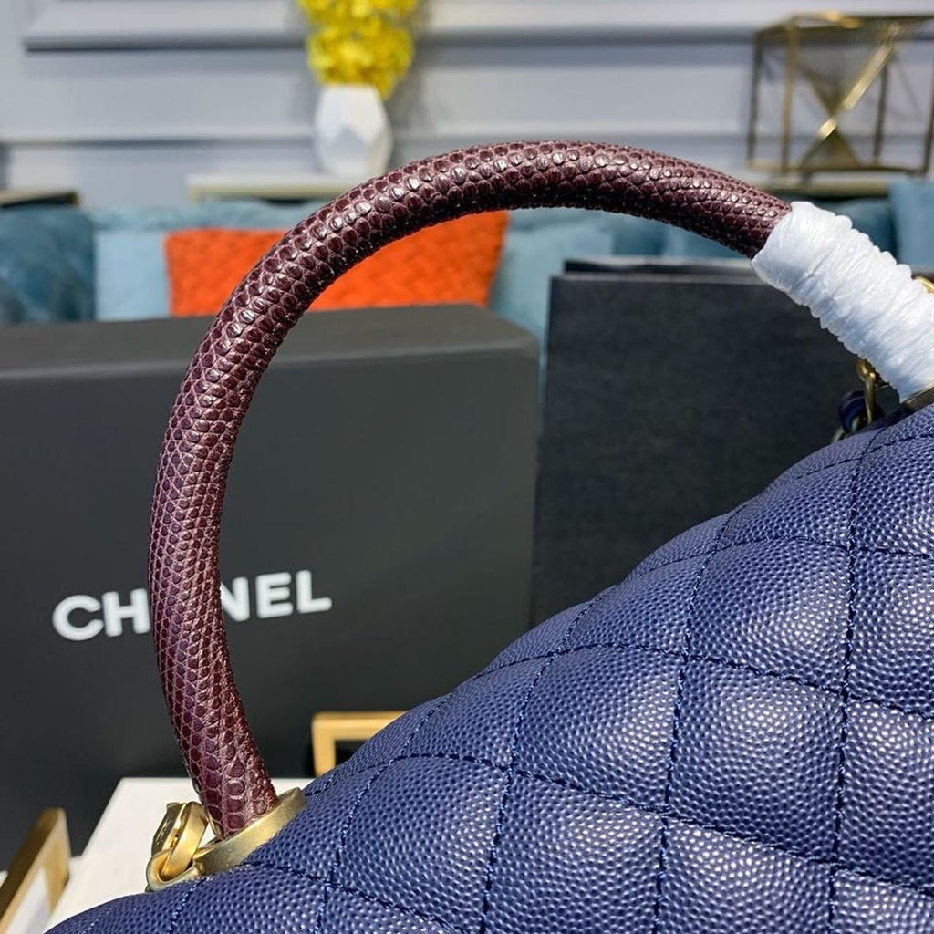 Chanel Coco Handle Quilted Lizard Handle Bag 30cm Caviar Leather Gold Hardware Spring/Summer Act 1 Collection, Blue