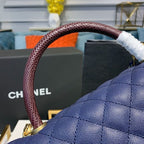 Chanel Coco Handle Quilted Lizard Handle Bag 30cm Caviar Leather Gold Hardware Spring/Summer Act 1 Collection, Blue