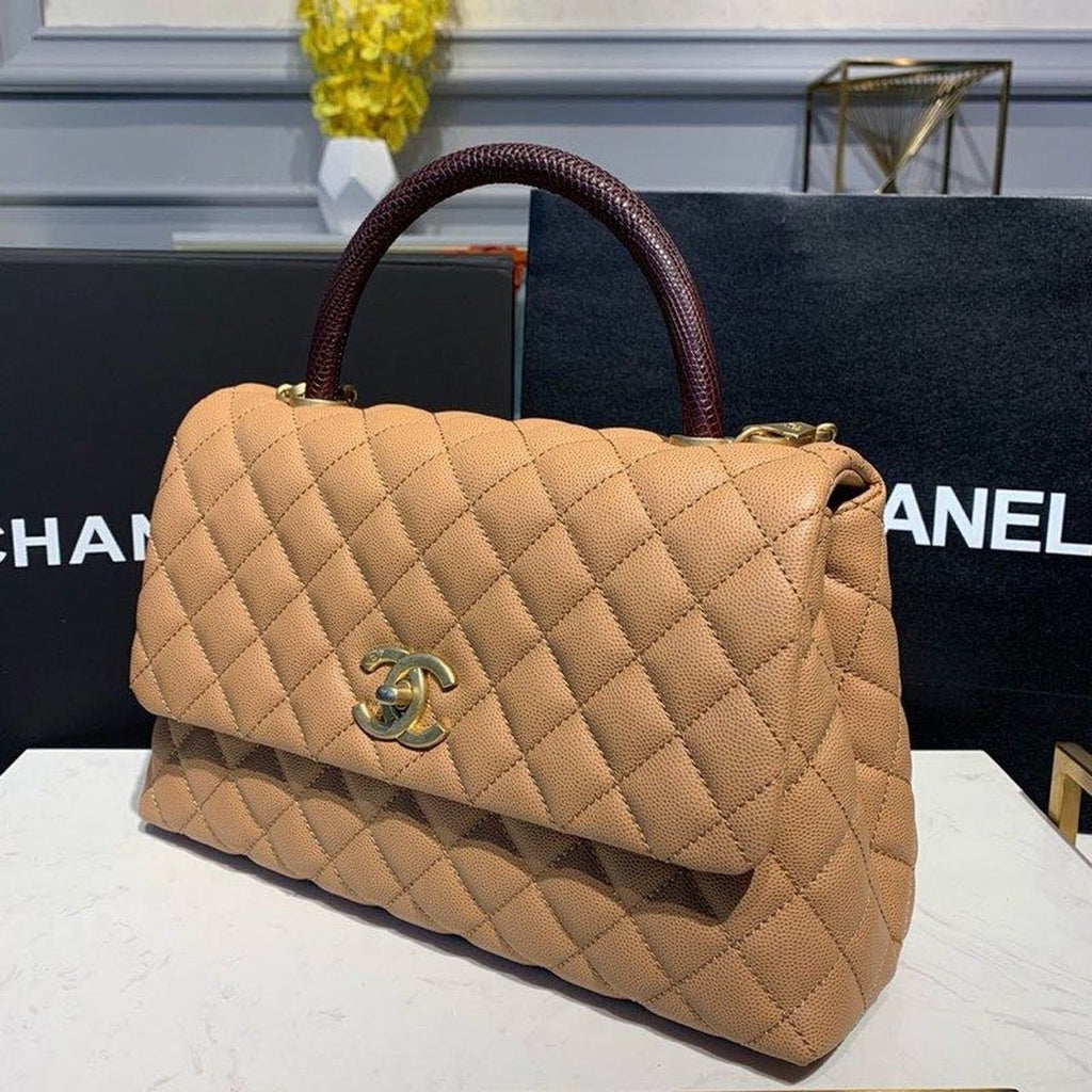 Chanel Coco Handle Quilted Lizard Handle Bag 28cm Caviar Leather Gold Hardware Spring/Summer Act 1 Collection Brown