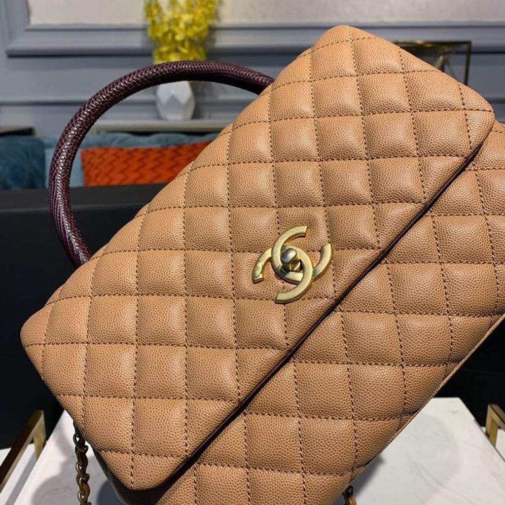 Chanel Coco Handle Quilted Lizard Handle Bag 28cm Caviar Leather Gold Hardware Spring/Summer Act 1 Collection Brown