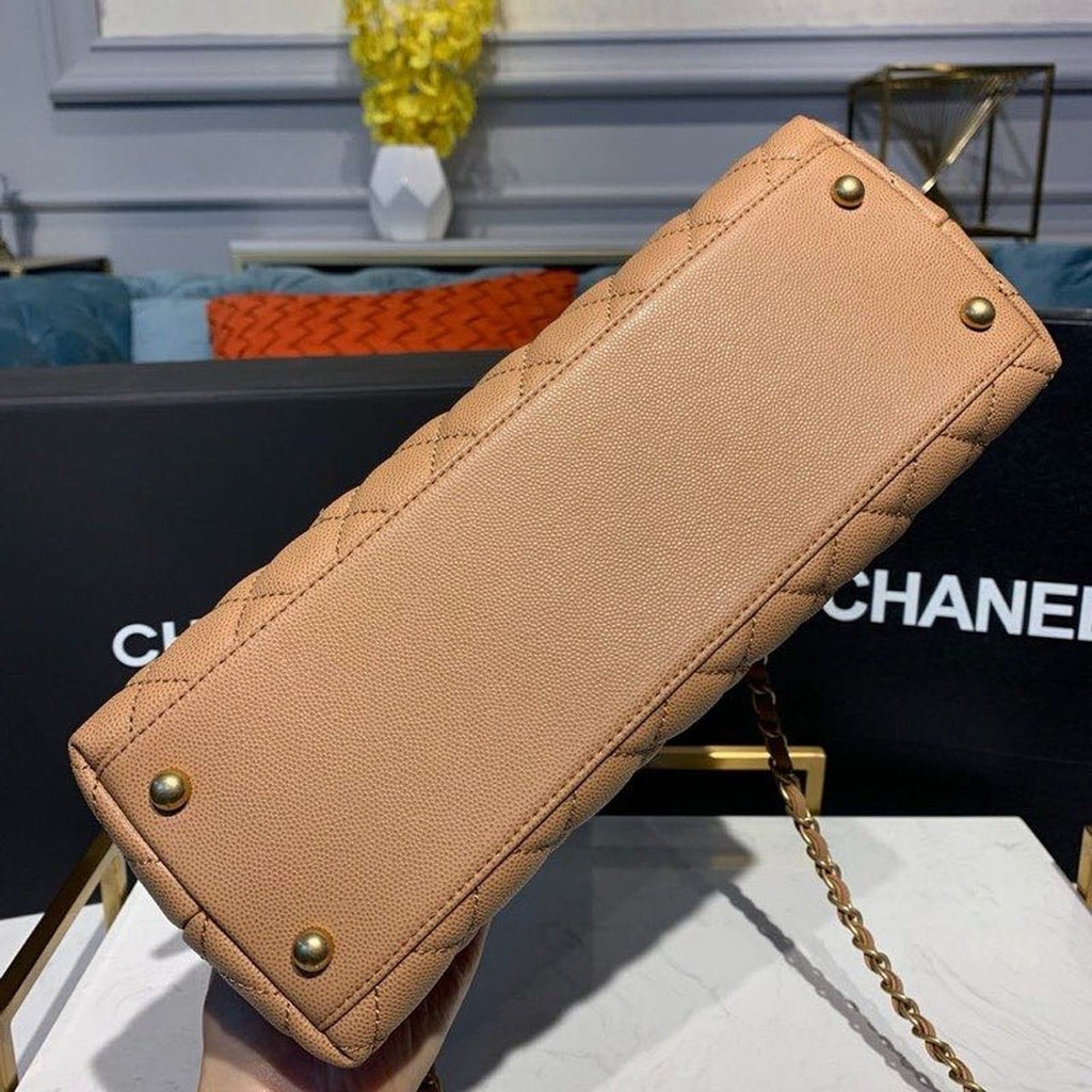 Chanel Coco Handle Quilted Lizard Handle Bag 28cm Caviar Leather Gold Hardware Spring/Summer Act 1 Collection Brown