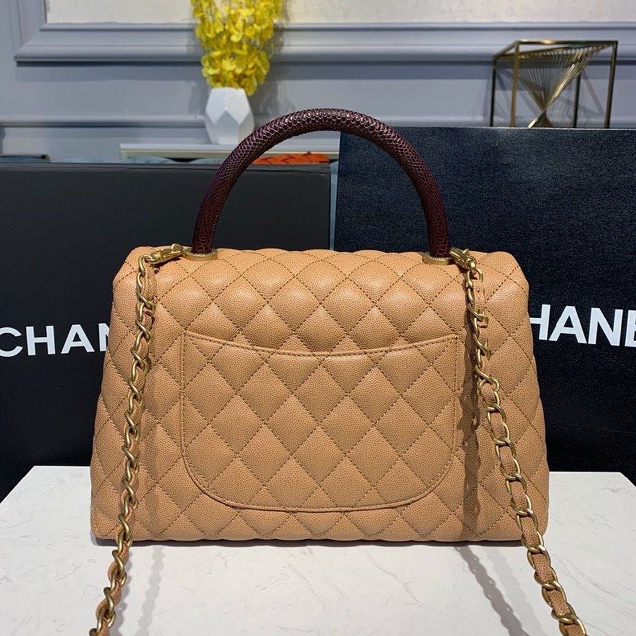 Chanel Coco Handle Quilted Lizard Handle Bag 28cm Caviar Leather Gold Hardware Spring/Summer Act 1 Collection Brown