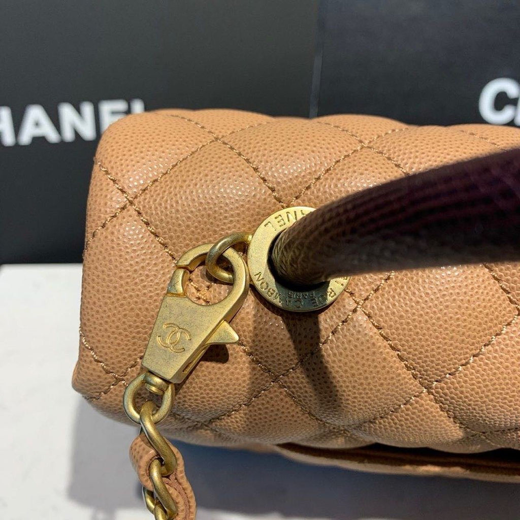 Chanel Coco Handle Quilted Lizard Handle Bag 28cm Caviar Leather Gold Hardware Spring/Summer Act 1 Collection Brown