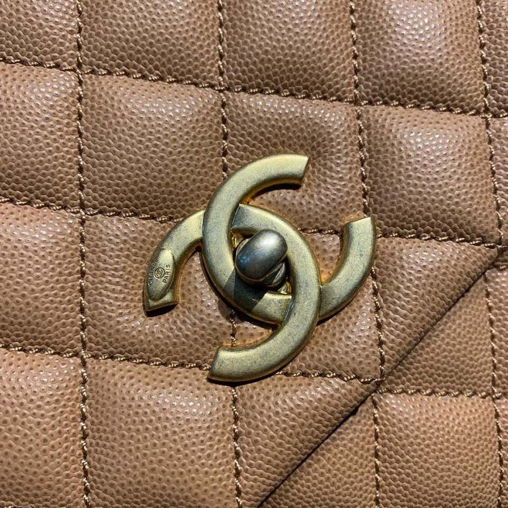 Chanel Coco Handle Quilted Lizard Handle Bag 28cm Caviar Leather Gold Hardware Spring/Summer Act 1 Collection Brown