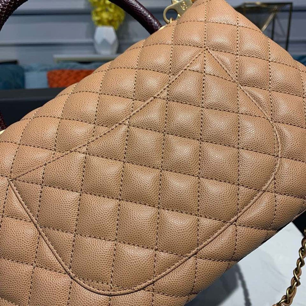 Chanel Coco Handle Quilted Lizard Handle Bag 28cm Caviar Leather Gold Hardware Spring/Summer Act 1 Collection Brown