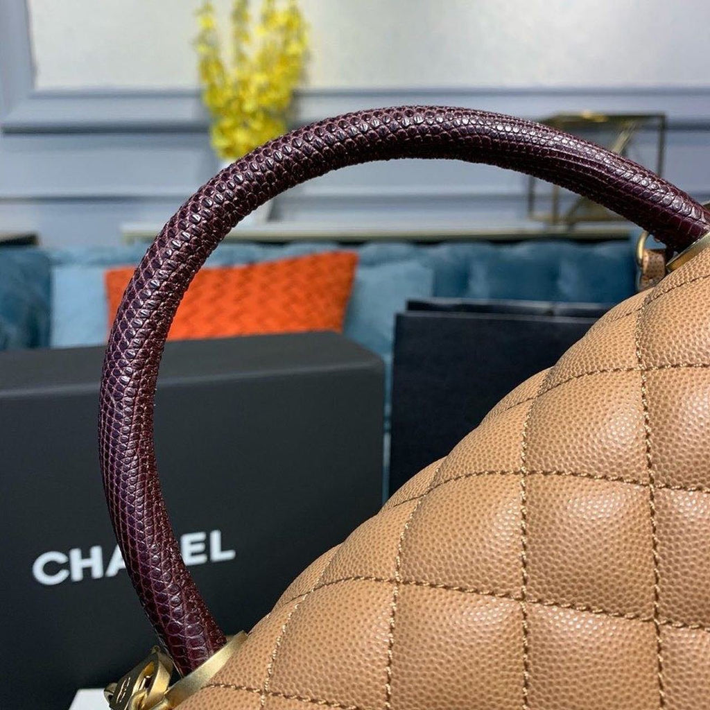 Chanel Coco Handle Quilted Lizard Handle Bag 28cm Caviar Leather Gold Hardware Spring/Summer Act 1 Collection Brown