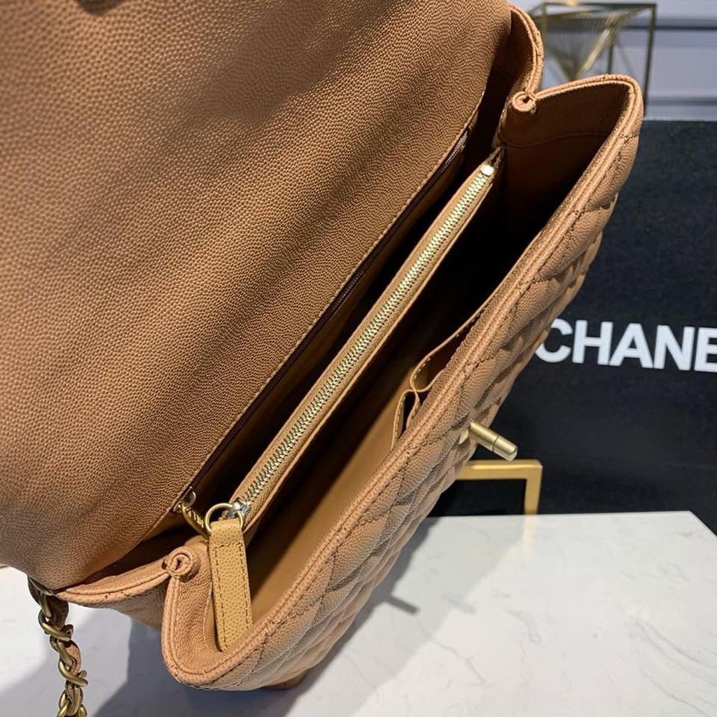Chanel Coco Handle Quilted Lizard Handle Bag 28cm Caviar Leather Gold Hardware Spring/Summer Act 1 Collection Brown