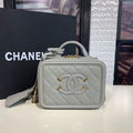 Chanel CC Filigree Vanity Case Bag 18cm Gold Hardware Caviar Leather Cruise Collection, Grey
