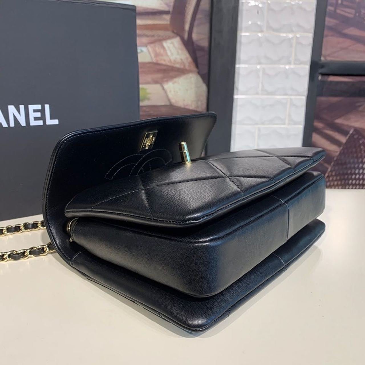 Chanel Trendy CC Quilted Bag 30cm Lambskin Leather Gold Hardware Spring/Summer Act 1 Collection , Black