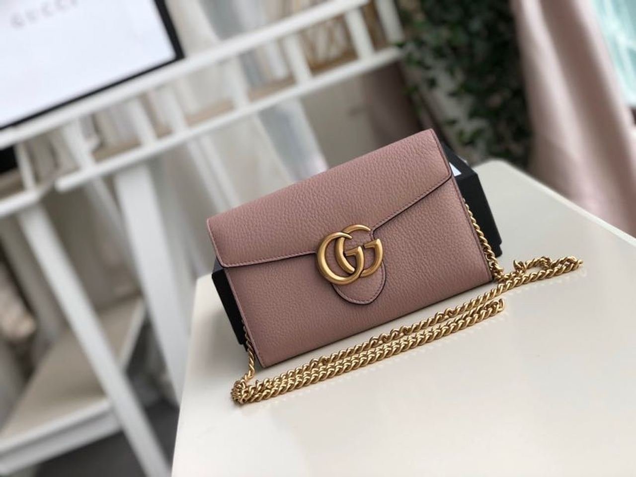 Gucci GG Marmont Mini Chain Bag Pink For Women 7.9in/20cm
