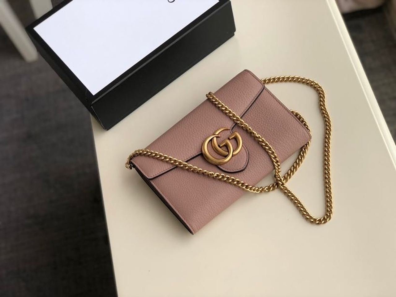 Gucci GG Marmont Mini Chain Bag Pink For Women 7.9in/20cm