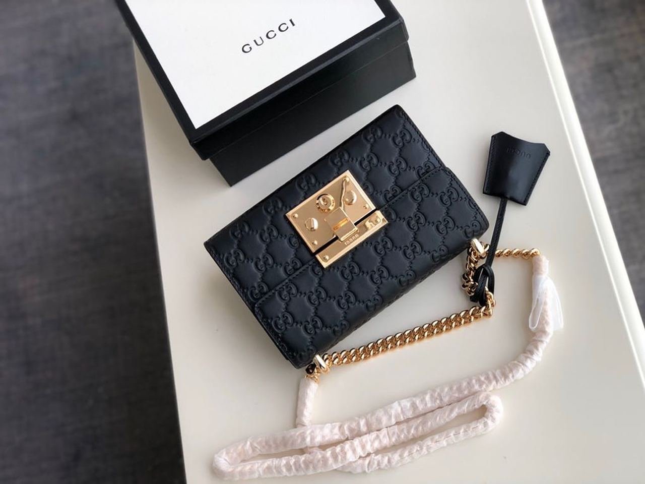 Gucci Padlock Small Gucci Signature Shoulder Bag Black Gucci Signature For Women 7.9in/20cm