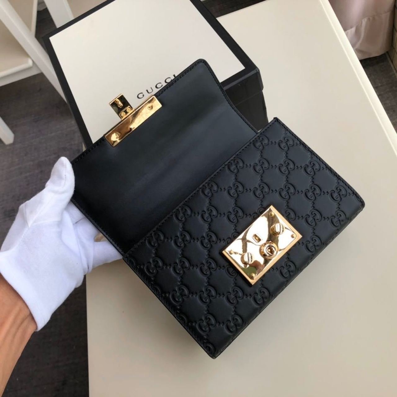 Gucci Padlock Small Gucci Signature Shoulder Bag Black Gucci Signature For Women 7.9in/20cm
