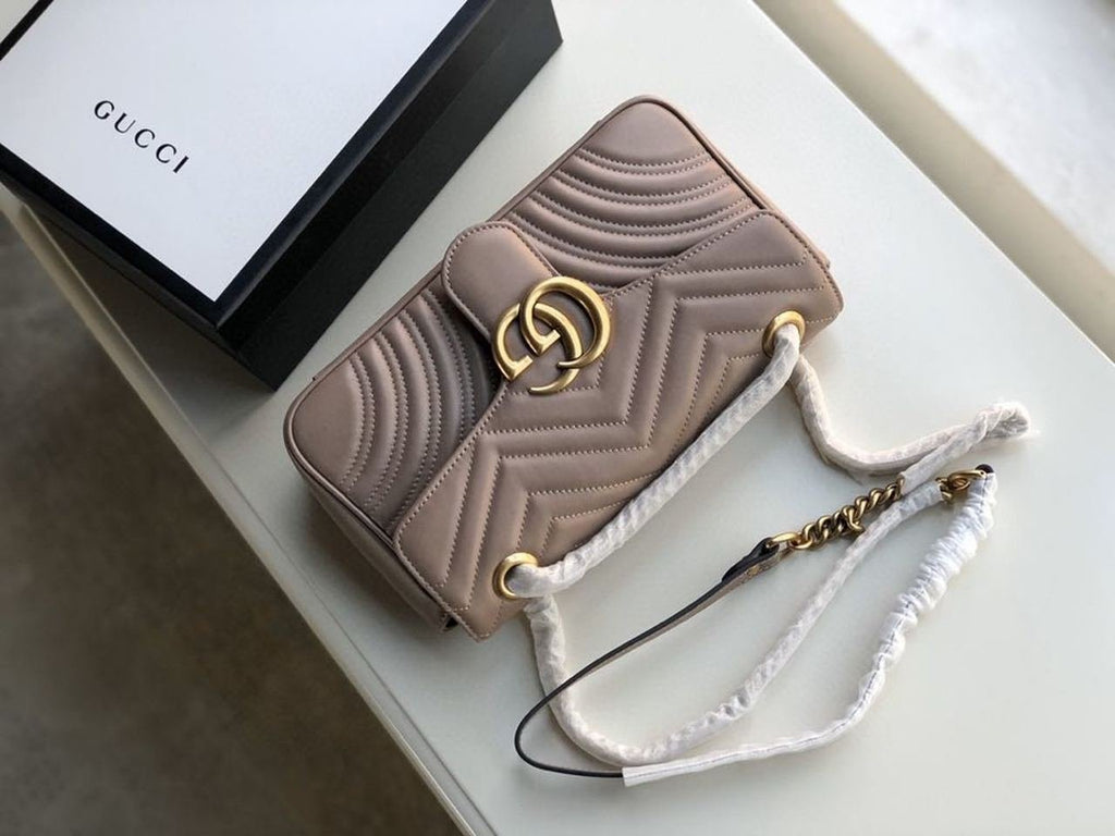 Gucci GG Marmont Matelassé Shoulder Bag Dusty Pink Matelassé Chevron For Women 10in/26cm