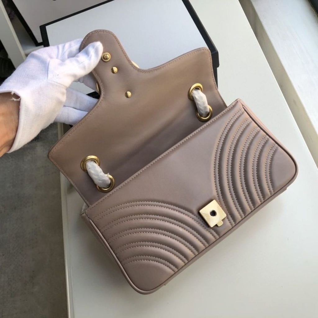 Gucci GG Marmont Matelassé Shoulder Bag Dusty Pink Matelassé Chevron For Women 10in/26cm