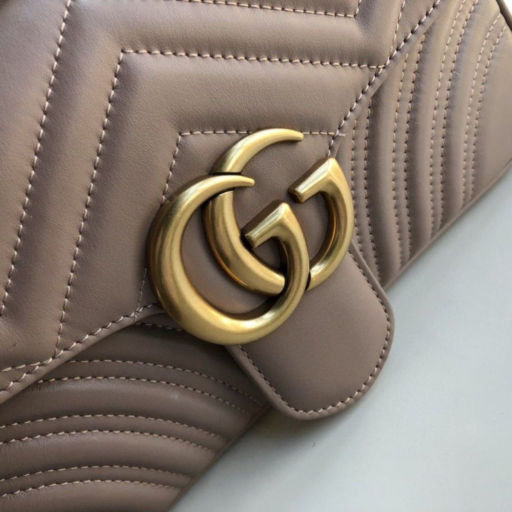 Gucci GG Marmont Matelassé Shoulder Bag Dusty Pink Matelassé Chevron For Women 10in/26cm