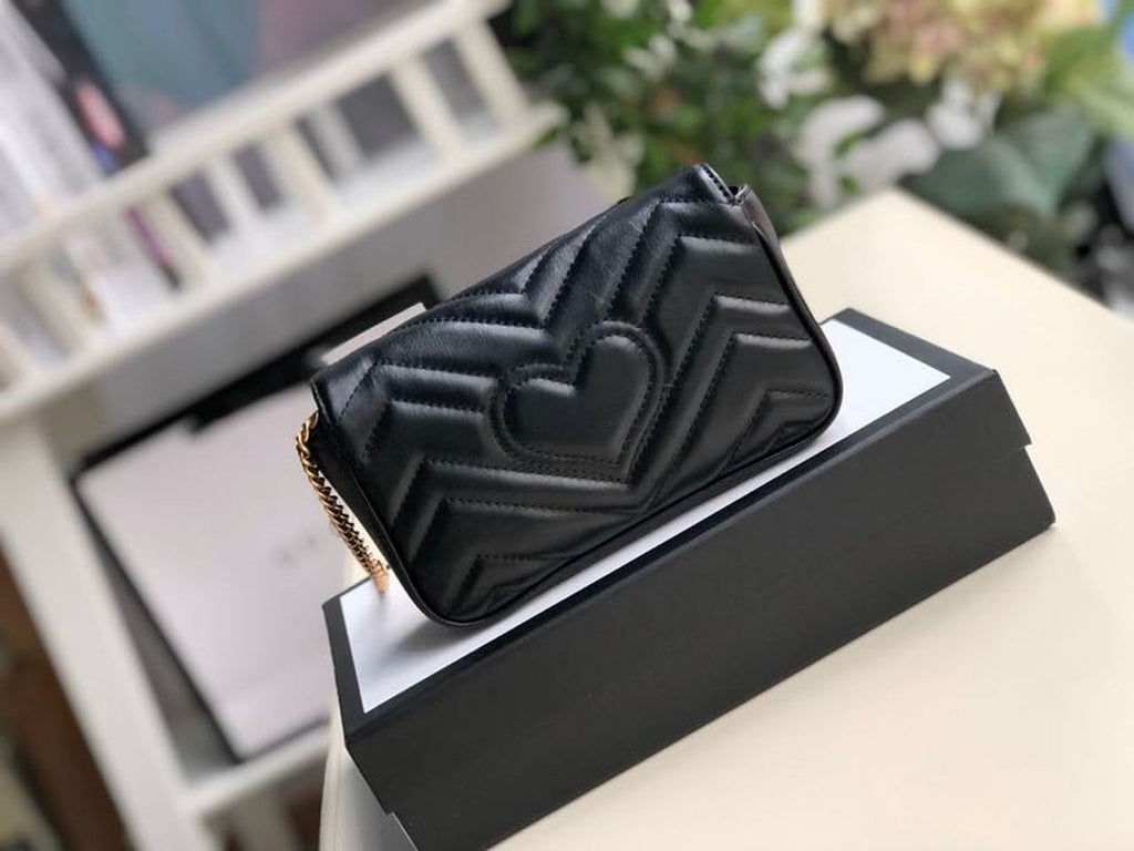 Gucci Marmont Matelassé Super Mini Bag Dusty Black Chevron For Women 6.2in/16.5cm