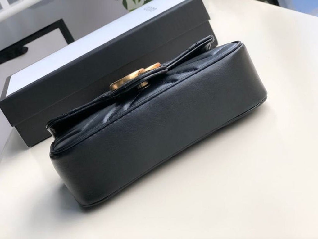 Gucci Marmont Matelassé Super Mini Bag Dusty Black Chevron For Women 6.2in/16.5cm