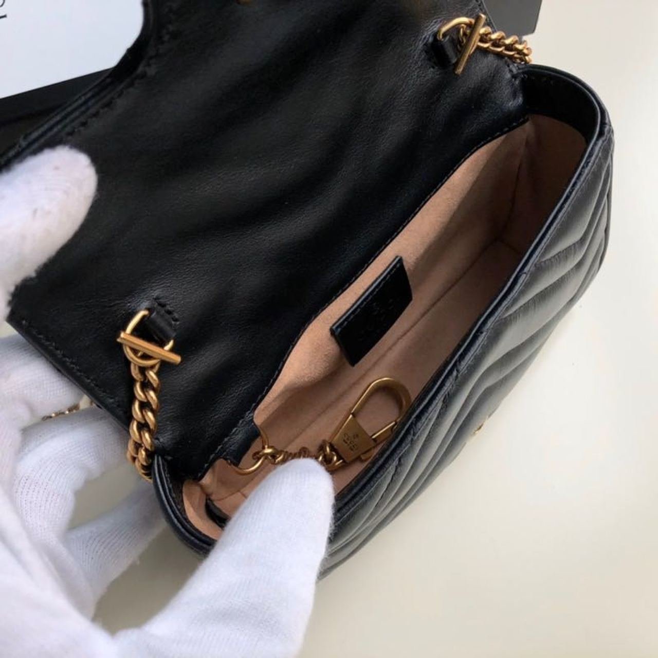 Gucci Marmont Matelassé Super Mini Bag Dusty Black Chevron For Women 6.2in/16.5cm