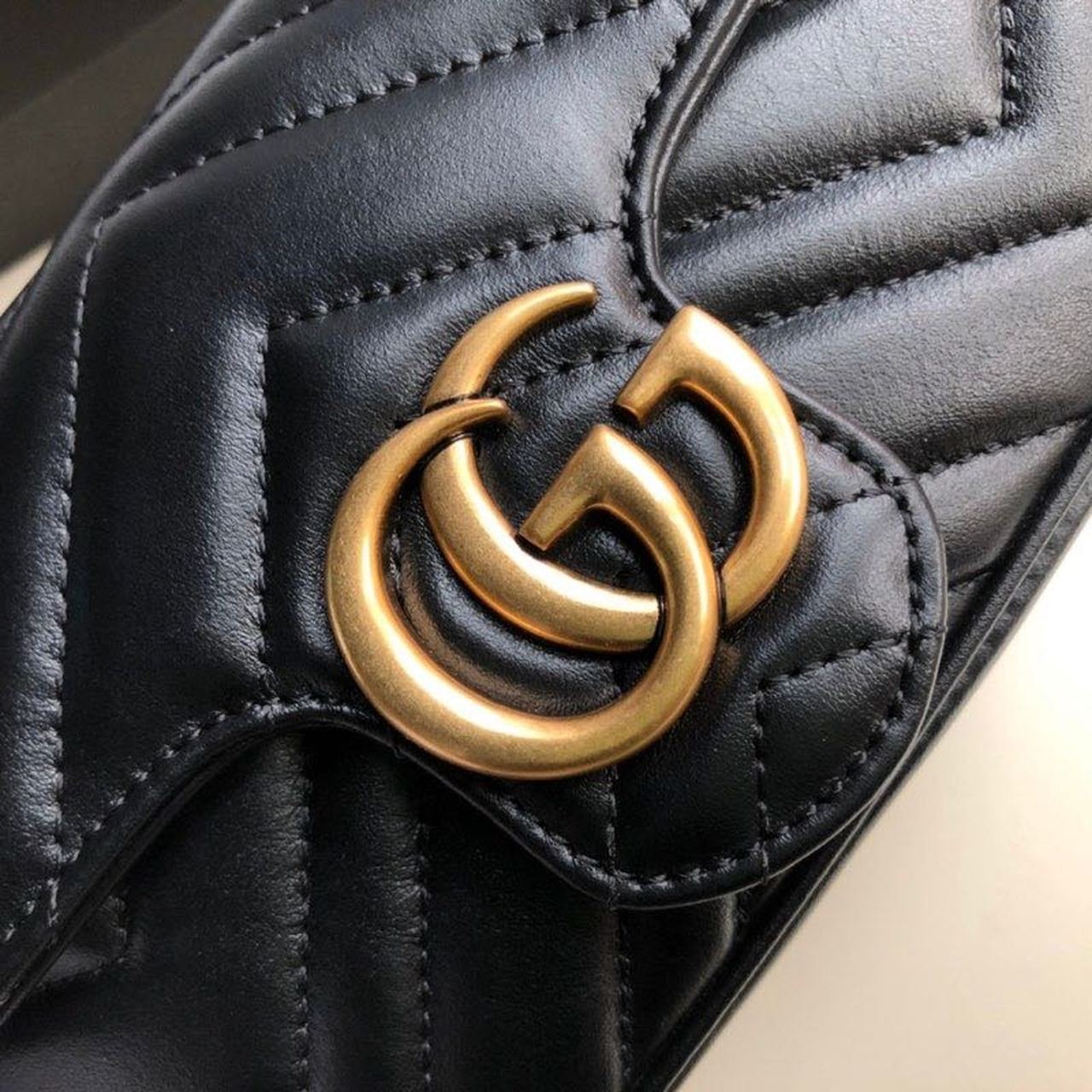 Gucci Marmont Matelassé Super Mini Bag Dusty Black Chevron For Women 6.2in/16.5cm