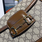 Gucci Horsebit 1955 Shoulder Bag Beige/Ebony GG Supreme Canvas With Brown For Women 9.8in/25cm